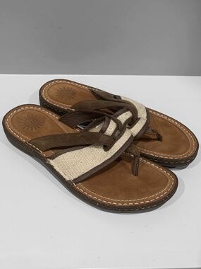 UGG Australia Matala Leather Sandals Sheepskin-Lined Flip Flops 5105 Women's 8.5